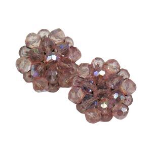 Vintage 1950s Pink Crystal Beaded Cluster Clip Earrings